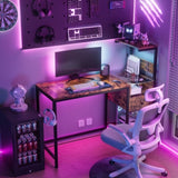 Computer Desk with Power Outlet & Storage Shelves, Study Writing Table with USB Ports Charging W578P191951