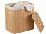 19 Gallon Bamboo Laundry Hamper Lid & Removable Washable Liner, Foldable Dirty Clothes Basket 73343171