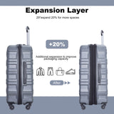 Expandable 3 Piece Luggage Sets PC Lightweight & Durable Suitcase with Two Hooks, Spinner Wheels, W284104374
