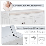 Storage Bench with 3 Shutter-shaped Doors, Shoe Bench with Removable Cushion and Hidden Storage 70290505