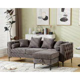L Shaped Sectional Sofa , Convertible Storage Ottoman,Chenille ,Square W2108P191317