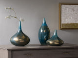Blue and Bronze Decorative Glass Vases 3-piece set B03599276