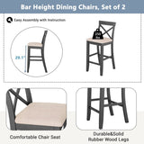 TOPMAX Farmhouse 48"Rectangular Wood Bar Height Dining Set Kitchen Breakfast Nook with 2 Chairs for N717P195018E