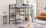 ZNTS Twin Size Metal Loft Bed and Built-in Desk and Shelves,Black WF288853AAB