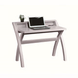 ZNTS White Crosshatch Desk, Workstation Desk with USB/Power Outlet B107130814