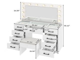 Vanity Desk Set with Large Lighted Mirror and Powre Outlet, Glass Top Makeup with 9 Drawers, 08262399