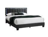 ZNTS 1pc Queen Size Bed Charcoal Wool Fabric Channel Tufting w LED Full Upholstered Bedframe Bedroom Bed B011P238968