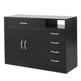 ZNTS FCH MDF With Triamine Double Doors And Five Drawers Bathroom Cabinet Black 42835201