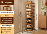 9-Tier Stacked Shoe Rack Unit, Bamboo Square Shoes Organizer, Freestanding Storage Shelf 13657753