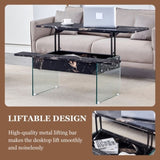 Multifunctional Lift Top Coffee Table -Black Marble Pattern, Essential for Modern Homes.Tempered W2920P226077
