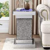 U-Can 11.8'' Silver Square Mirrored End Table LED lights, Modern Side Table N724P179242S