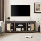 Farmhouse Rattan TV Stand Console Table for TVs up to 70 Inches, TV Console Table with 2 Storage W1758P178929