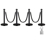 4 PCS Black Stanchions with Black Velvet Rope - Exhibition Crowd Control Poles,with Sand Injection 21045268