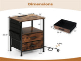 2pcs Nightstand with LED Lights & Charging Station, 2 Folding Fabric Drawers 08611489