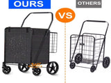 Folding Shopping Cart, Utility Trolley Grocery Cart with Removable Basket and Swivel Wheel, Black 59594303