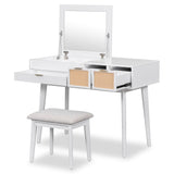 43.3" Classic Wood Makeup Vanity Set with Flip-top Mirror and Stool, Dressing Table with Three WF305498AAK