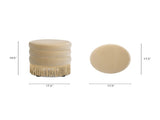 Edward 17.5" Round Upholstered Ottoman with Bullion Fringe Fawn Brown Performance Velvet B2719P320843