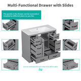 36" Bathroom Vanity without Sink, Cabinet Base Only, Six Drawers, Multi-Functional Drawer Divider, WF307973AAE