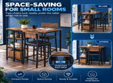 Bar Table and Stool Set 1 Table 2 Stools, Brown Wood Grain MDF Tabletop & Gold Metal Frame, Padded 81463431