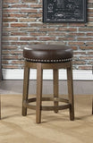 Round Swivel Counter Height Stools Set of 2, Brown Faux Leather 360-degree Swivel Seat Nailhead Trim B011P201565