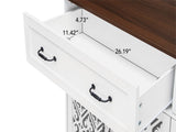 Vintage Sideboard Buffet Cabinet with Hand-Carved Geometric Doors, Distressed Light Wood Finish with W688P360028