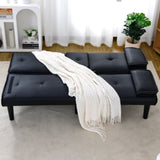 The 67-inch black PVC multi-functional sofa bed with a foldable and cup holder design makes it W3371P318136