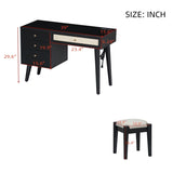 39" Retro Bohemian Style Wooden Makeup Vanity Set with Charging Plug&USB Port and Stool, Dressing N733P180011B