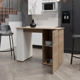 Vernon Kitchen Island with 1 Door and Open Storage, White and Natural Oak B128P287523