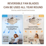 42 Inches Crystal Ceiling Fan Silver Crystal Ceiling Fan Chandelier with Remote 6 Speeds 3 Colors W2352P204473