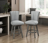 ZNTS Gray Finish Set of 2 Counter Height Chairs Swivel Seat Tufted Fabric Upholstered Solid Wood Dining B011P220997