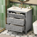 30'' Bathroom Vanity with Ceramic Sink Combo, Free Standing Single Vanity Set with 3 Drawers, Solid N710P246209E