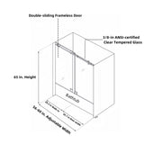 ZNTS 56-60in. W x 65'' H Frameless Double Sliding Tub Door, Bypass Tub Door Clear Glass Soft Closing, W1920P144581