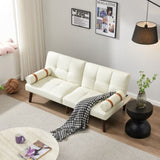 ZNTS Convertible Sofa Bed Futon with Solid Wood Legs Linen Fabric Ivory W1097125596
