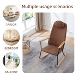 Adjustable Headrest Pillow Rocking Chair, Technical Leather Upholstered Glider Rocker with High W1669P220403