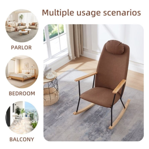 Adjustable Headrest Pillow Rocking Chair, Technical Leather Upholstere ...