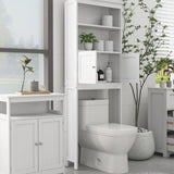 ZNTS Over The Toilet Rack 2 -Tier Toilet Bathroom Spacesaver Storage Shelf with 2 Doors Wood Storage W112049945