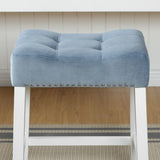 Morovo Set of 2 Velvet Counter Height Stools with Tufted Saddle Seats, White-Wash Finish, Blue T2574P164821