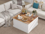 31.5" Farmhouse Coffee Table, Square Wood Center Table Hinged Lift Top, Rustic Cocktail Table W282P160415