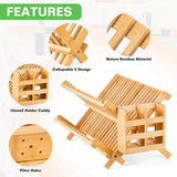 Collapsible 2-Tier Bamboo Dish Drying Rack Foldable Wooden Dish Drainer with Utensil Holder, 68313155