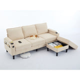 beige color knock down 3-seat combo sofa with storage ottoman for living room apartment bedroom and W2603P171561