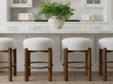 Vera Indoor Wooden Upholstered Barstool, Dark Walnut Finish and Ivory Upholstery, Set of 2 N775P333869D
