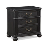 1pc Traditional Vintage Antique Drawer Pull 3-Drawer Nightstand Black Gray Dark Finish Bedroom B011P167817