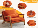 Mid-Century Modern Accent Chair with Wooden Frame - Oak Armrest, Linen-Cotton Burnt Orange 66576481