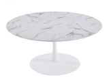 42.1" white marble Color Tulip Table, Mid-century Dining Table for 4-6 People - Round MDF Table W234P453955
