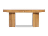 Jesse 55.5" Single Drawer Fluted Oval Console Desk, Honey Brown Rubberwood B2719P277875