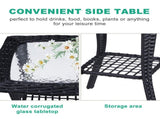 Outdoor Wicker Side Table, Rattan End Table with Glass Top, Patio Coffee Bistro Table for Indoor 93086851