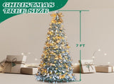 7 FT Snow Flocked Pre-lit Artificial Pop Up Christmas Tree with 170 Warm Lights and Golden Ornaments 44029912