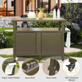 Grill Carts Outdoor Storage Cabinet with Wheels, Metal outdoor grill table Kitchen Dining Table W1859P170173