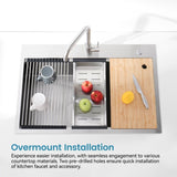 Stainless Steel Kitchen Sink, 33x22 Single Bowl, Overmount Handmade Sink in Brushed, with Cutting T3177P296186