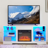 ZNTS TV Stand Electric Fireplace Glass Shelves, 3D Fireplace TV Stand with LED Lights Wood with USB W1758P210372